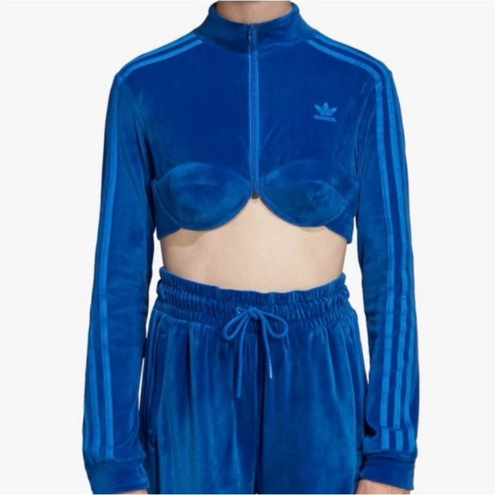 adidas X Jeremy Scott Blue Luxe Velour Crop Top Track Suit NWT